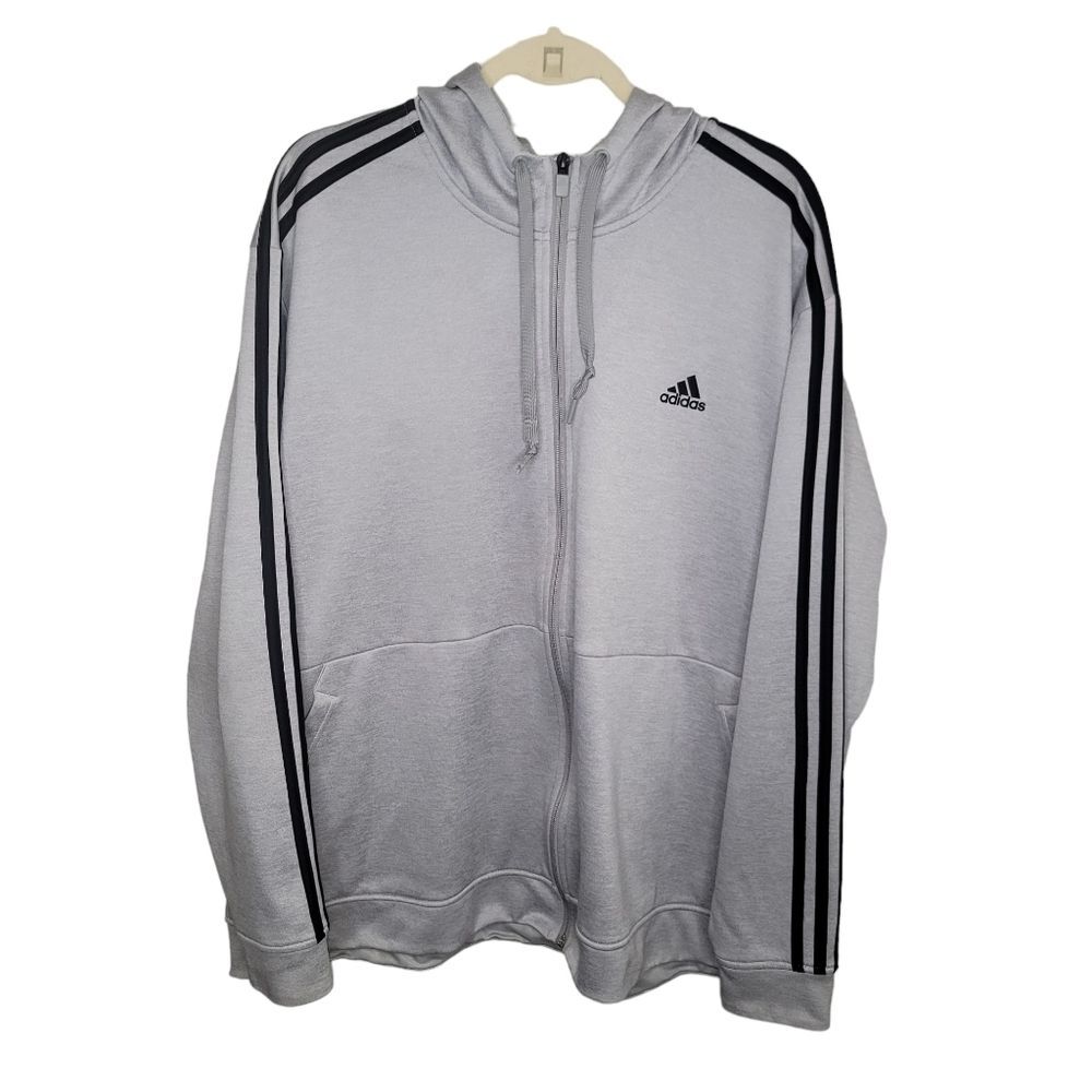 Adidas Men's Climawarm full zip hoodie Gray sweatshirt 2xl 3 stripes